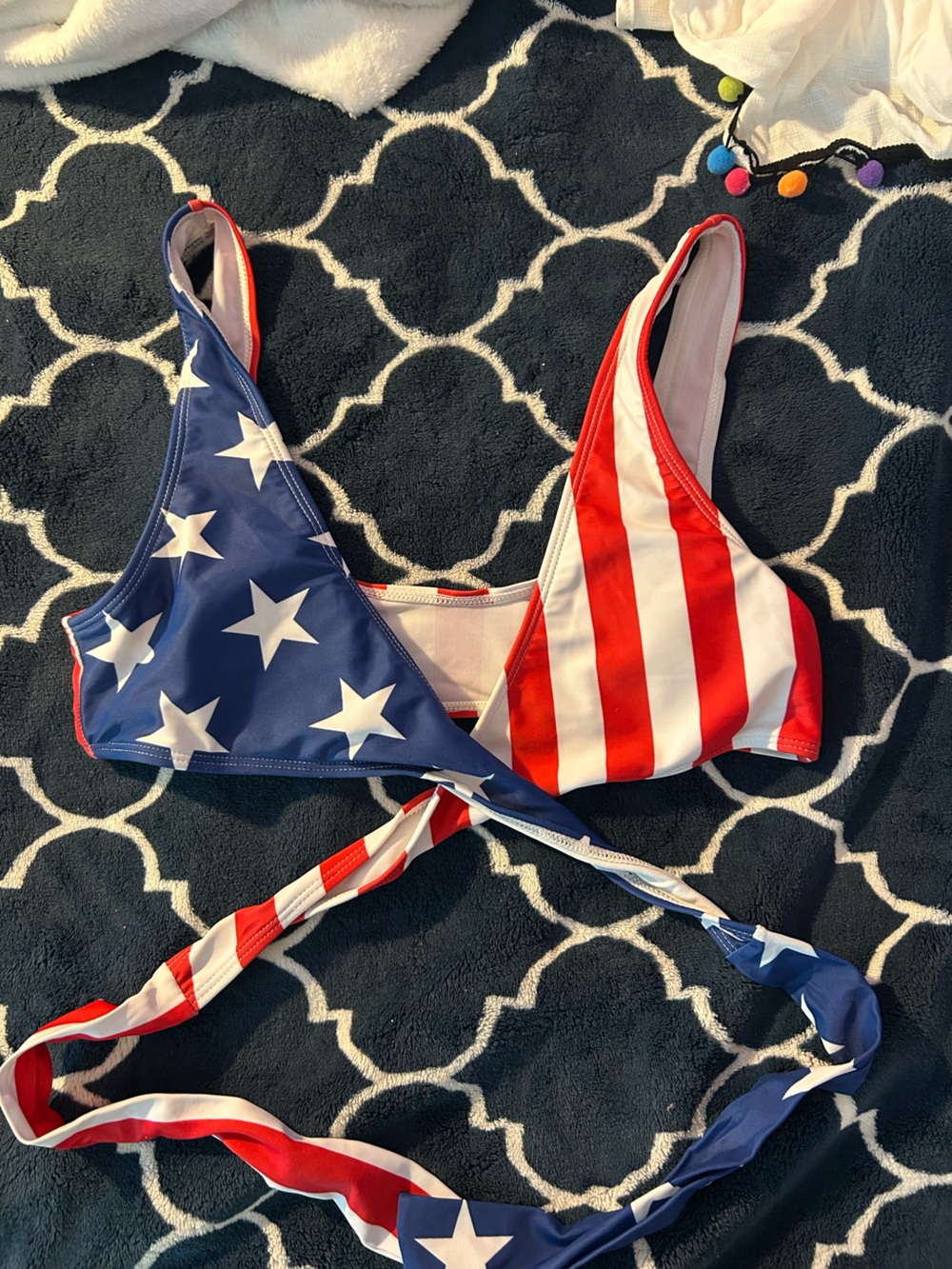 SHEIN Red White & Blue Stars Stripes Bikini Top